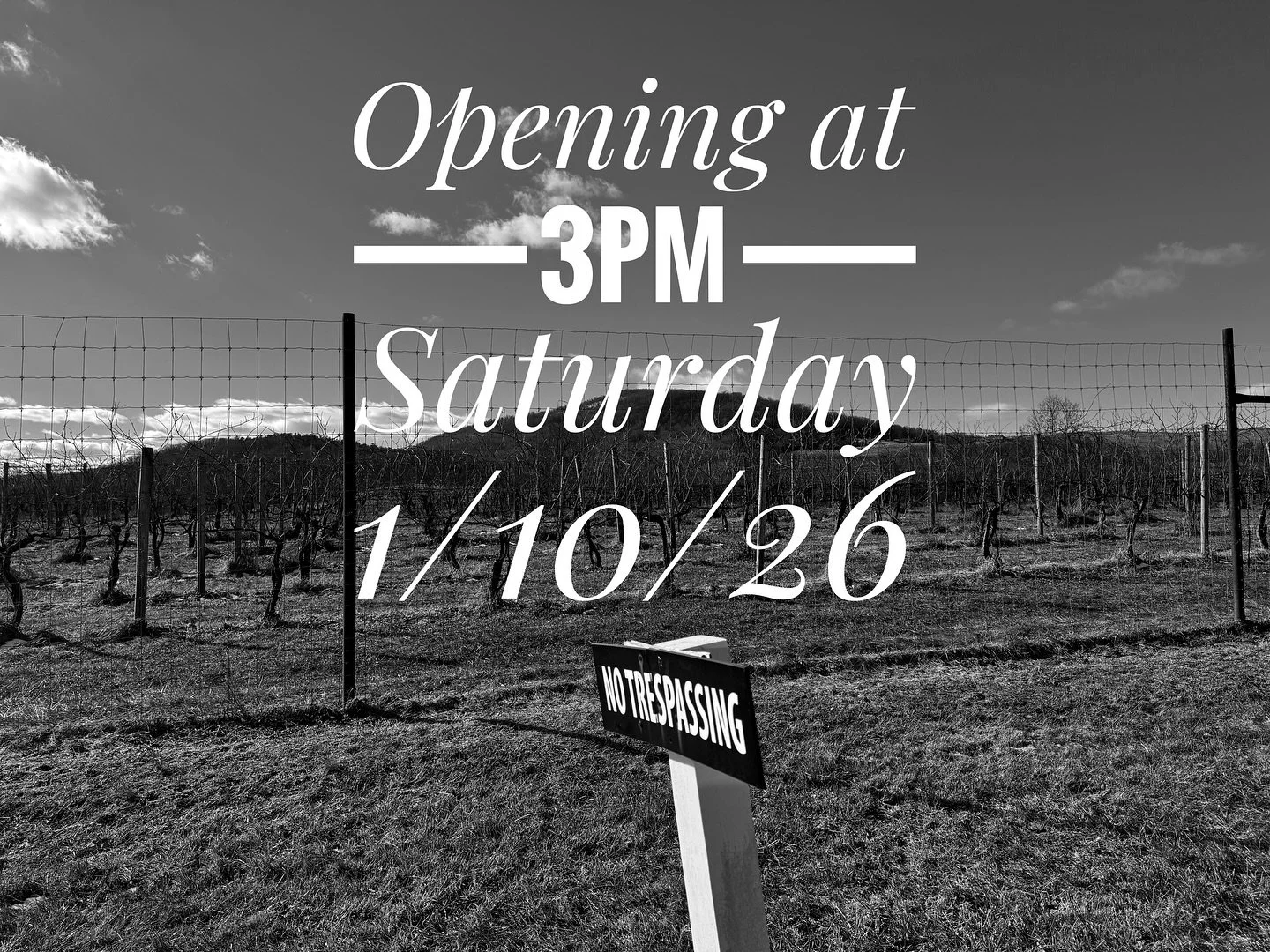 We have a private event tomorrow 1/10/26 and will be opening to the public at 3pm. See you then!