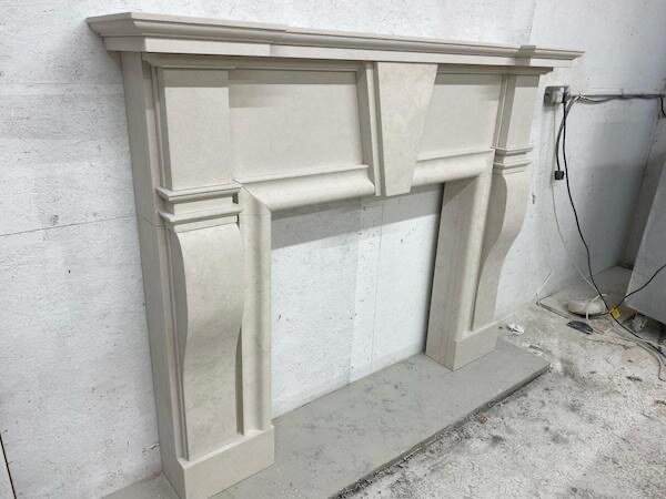 A grand fireplace for a grand house..........

The Conway, just about to leave for its new home in the Scottish Highlands. Handmade in a lovely Portuguese Rosal limestone, this mantel is going to look stunning once installed. Crafted in our Sussex wo