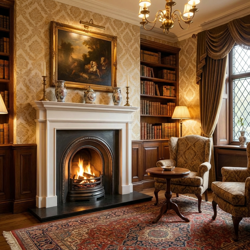 Classic Deal fireplace in Aegean limestone