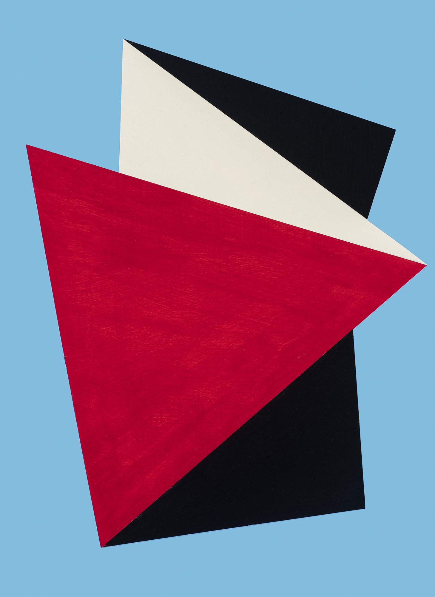 "Untitled" is a giclée print of an original oil painting by Christopher Nicholson featuring red, white, and black geometric shapes on a light blue background.