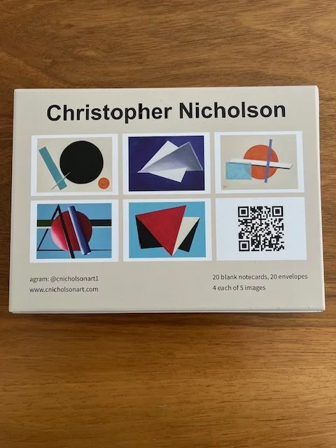 Bottom view of box of note card set featuring work of Christopher Nicholson.