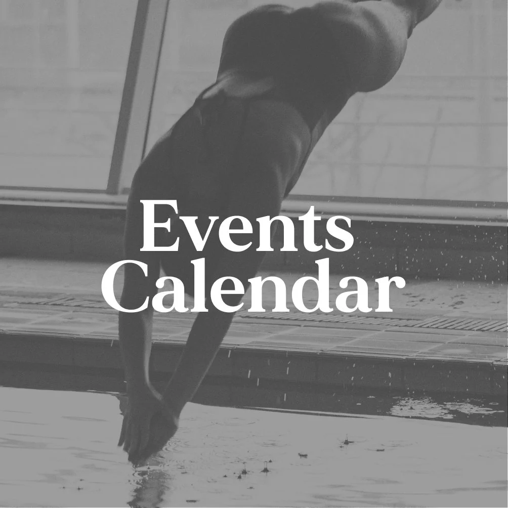 A person diving into a swimming pool, with the words 'Events Calendar' overlayed.