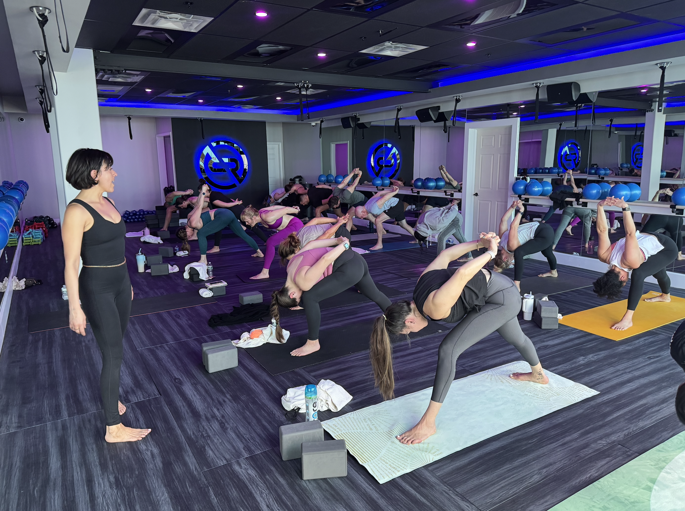 Mat Pilates group yoga class at Rebel Ride studio