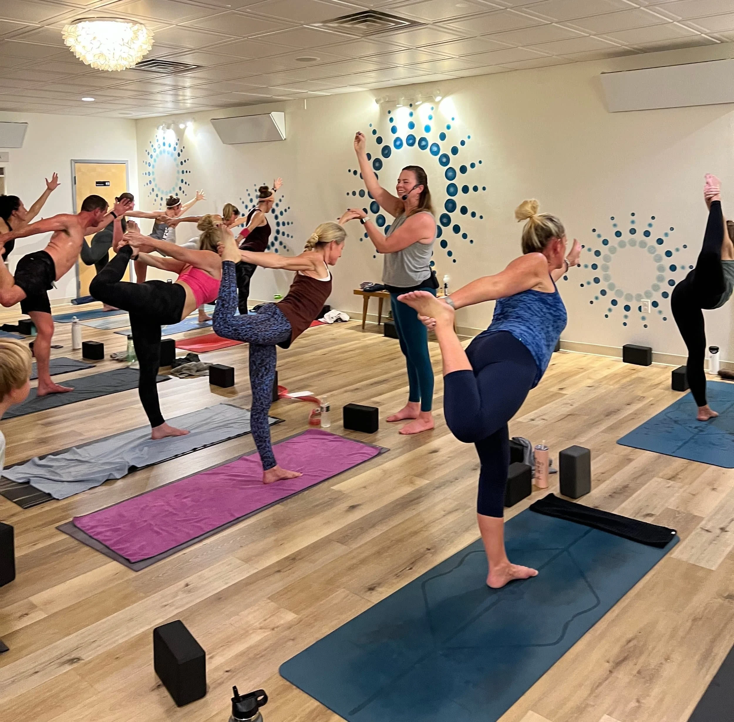 Studios do dancer's pose together in a yoga class