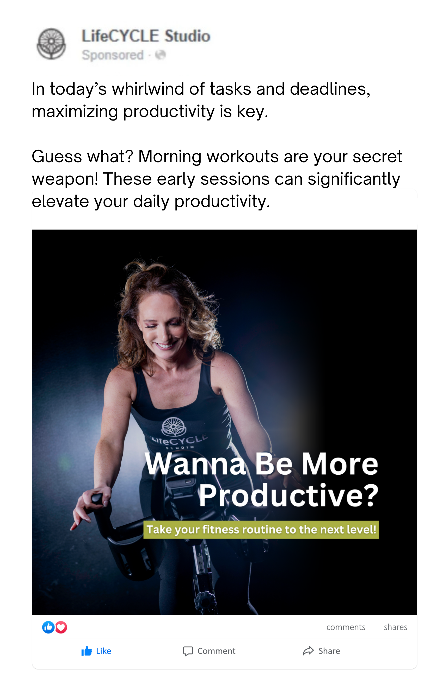 Facebook Ad for LifeCYCLE Studio
