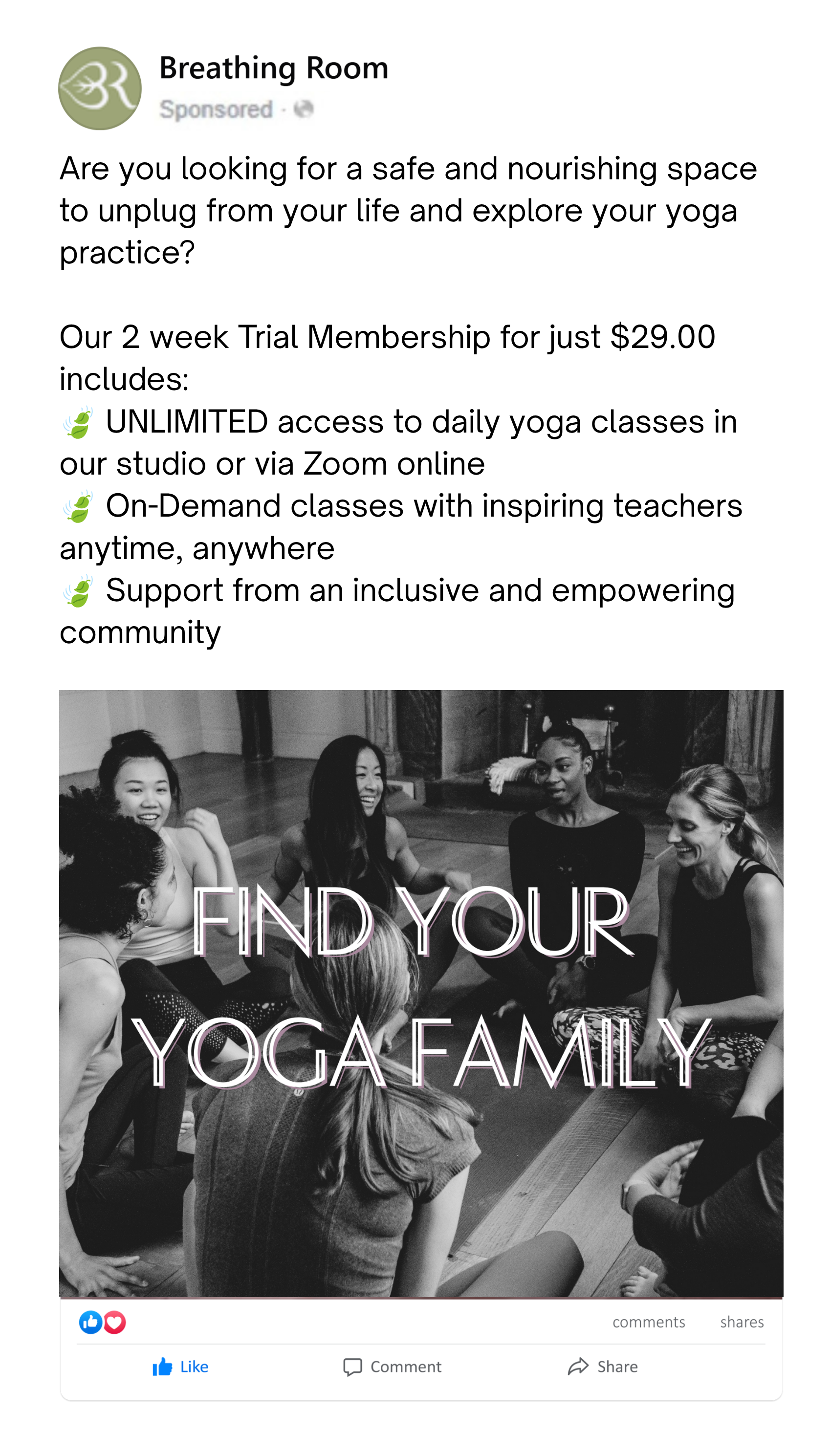 Facebook Ad for Breathing Room