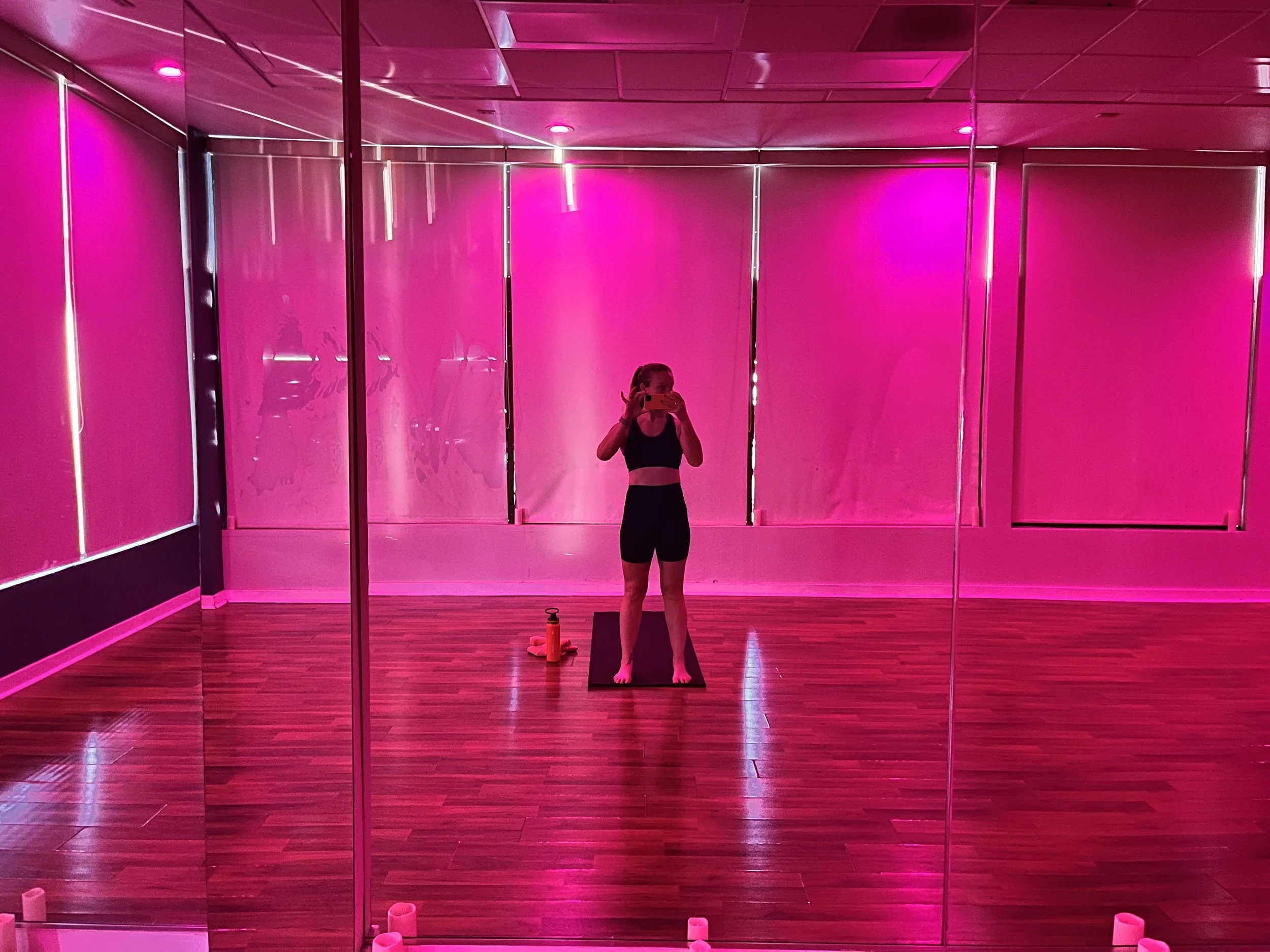 Red light room inside of a hot yoga studio