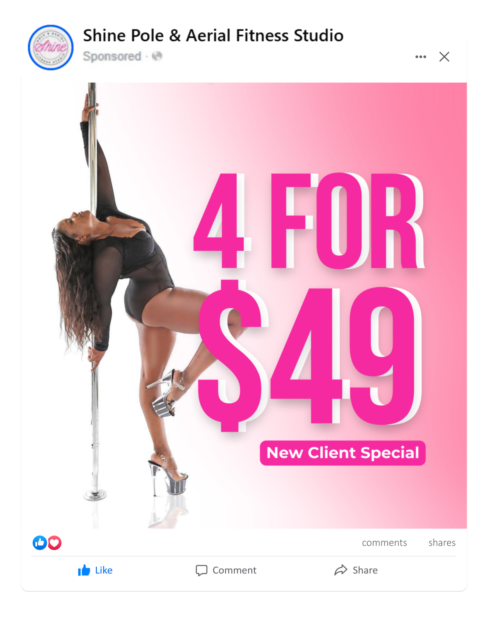 Facebook Ad For Shine Pole & Aerial Fitness Studio