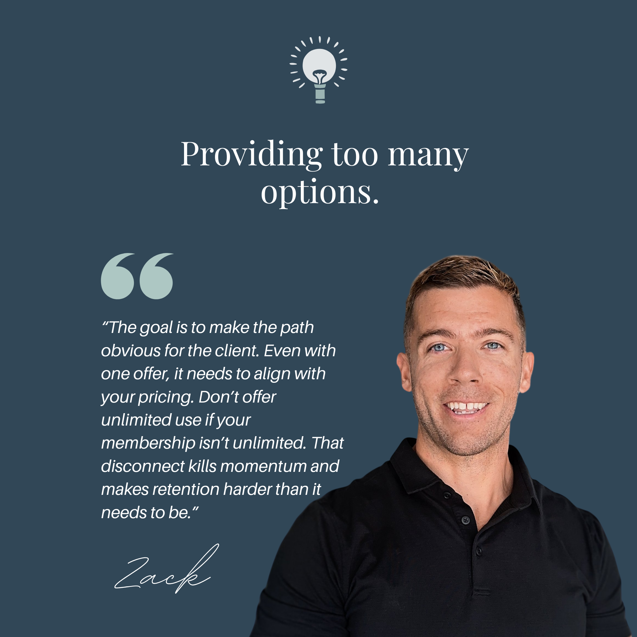 Zack Bell, Studio Consultant at Telomere, on providing too many options for your studio's intro offer.