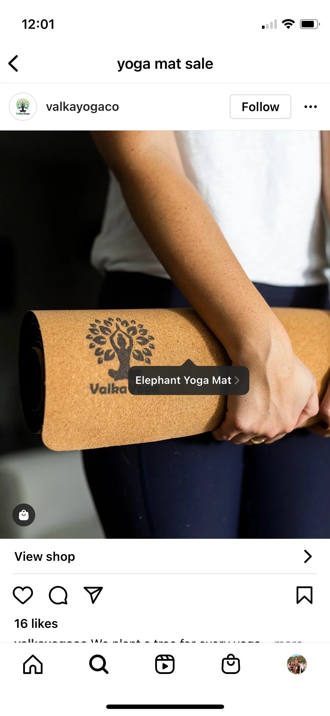 Valka Yoga Example of Shoppable Instagram