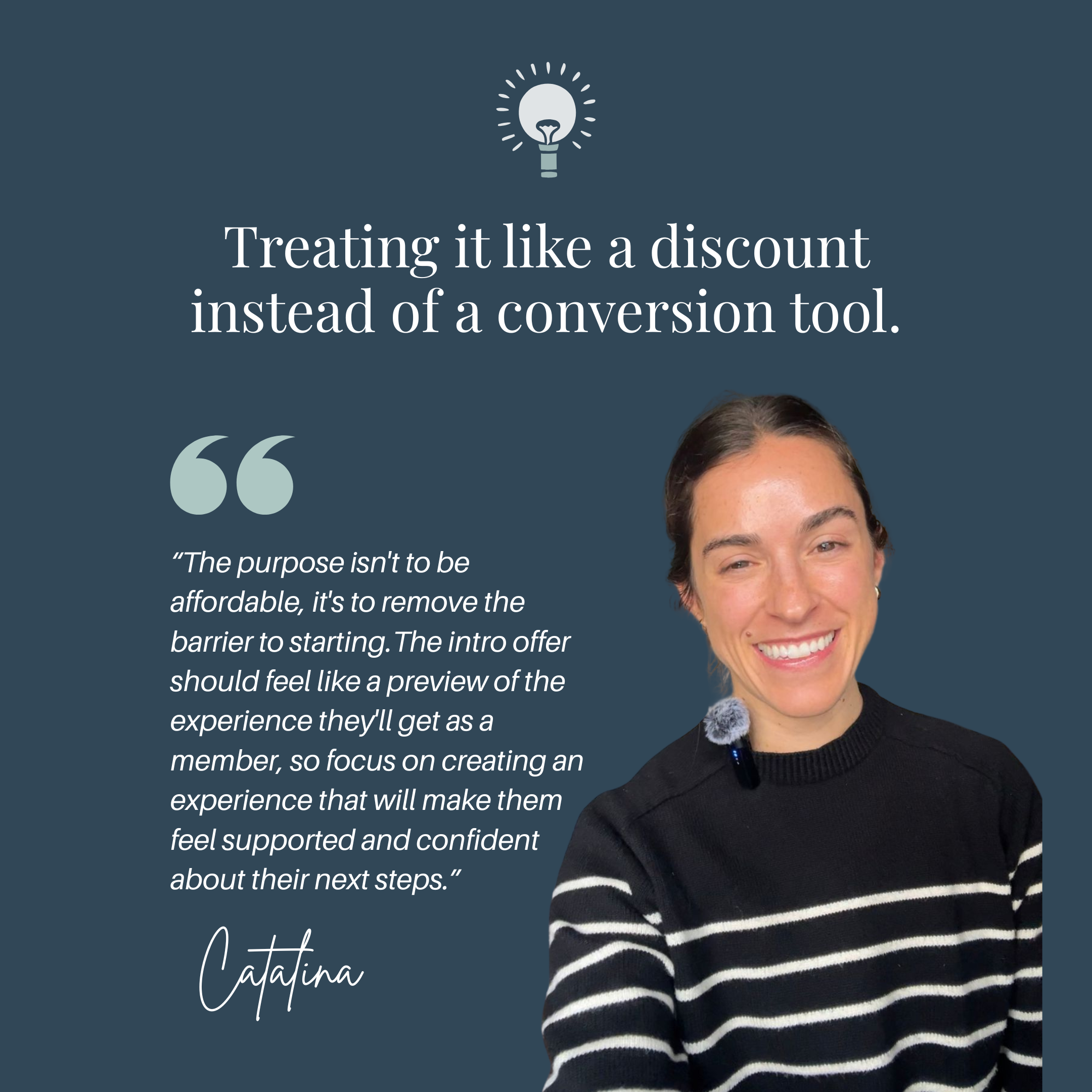 Catalina Zbar, founder & CEO of Telomere, on treating your studio's intro offer like a discount.