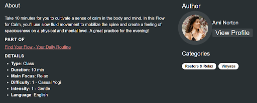 Ami Norton's class description on Uscreen