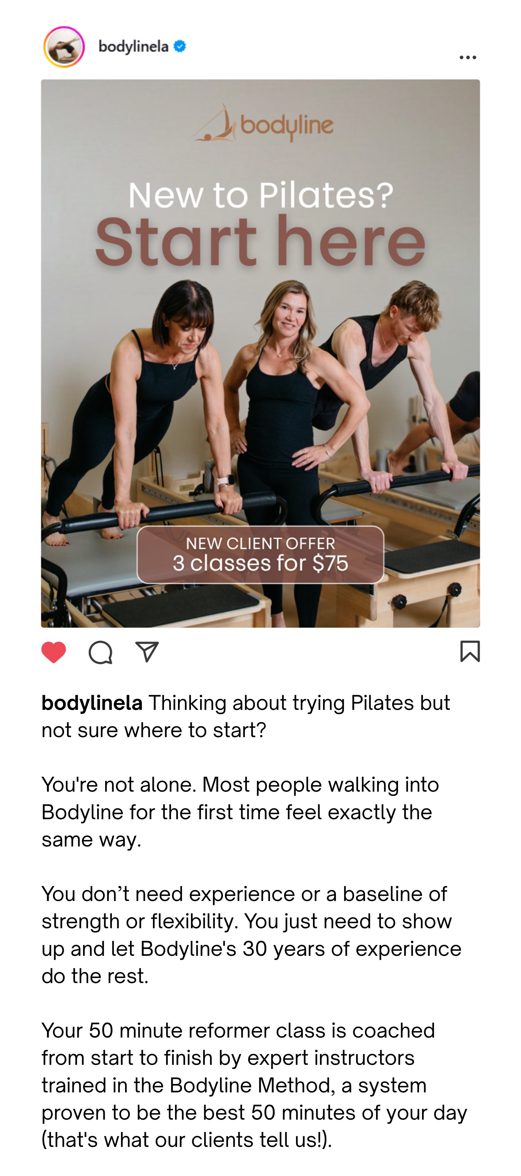 Instagram Ad for Bodyline Pilates