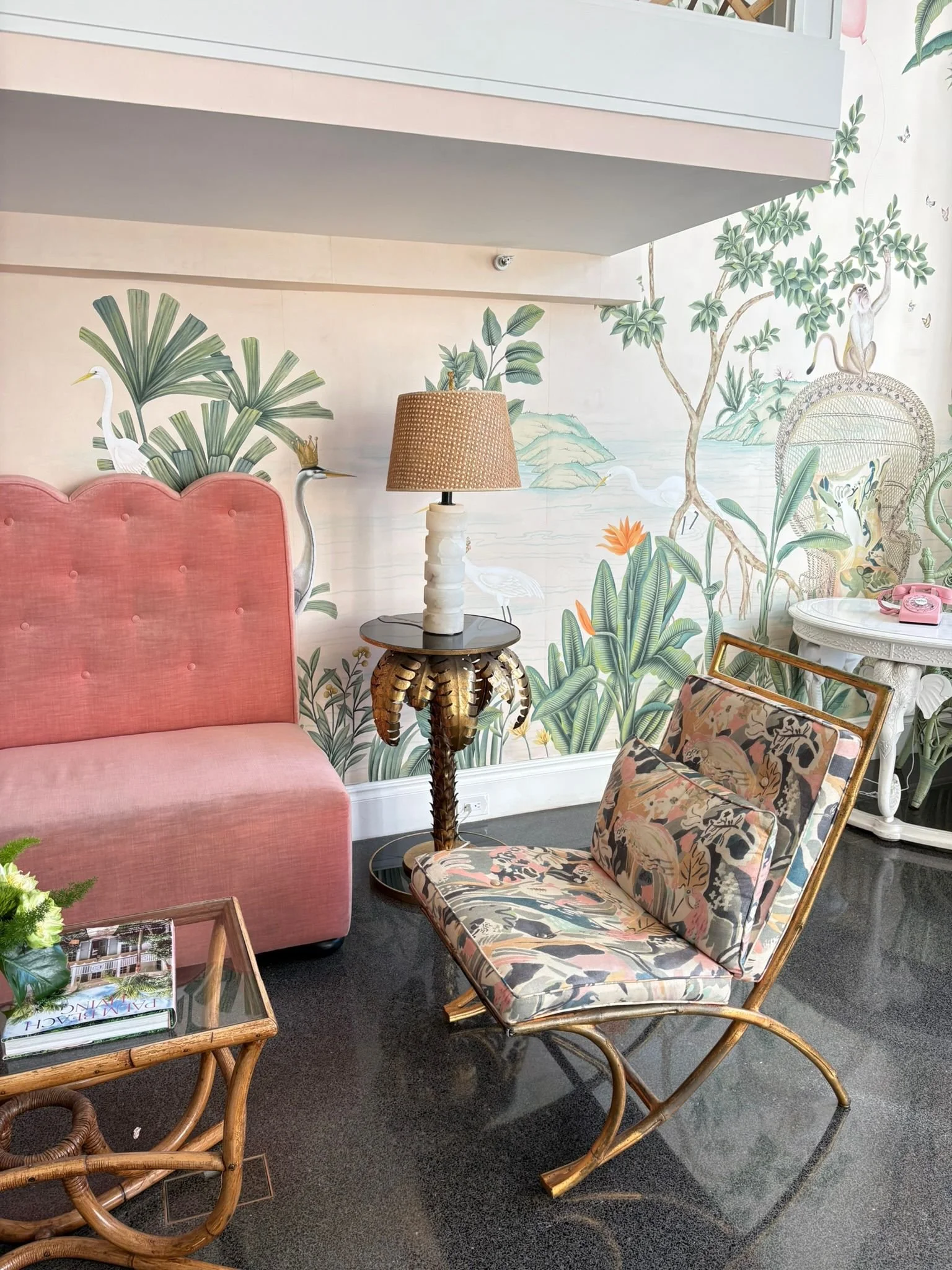 Tropical mid-century interior design at The Colony Hotel in Palm Beach, Florida
