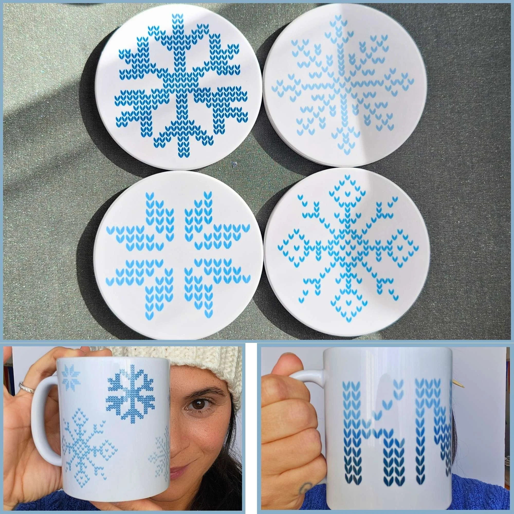 The Winter Maker Sip Duo — Knitted Snowflake Mug and Matching Coaster Set