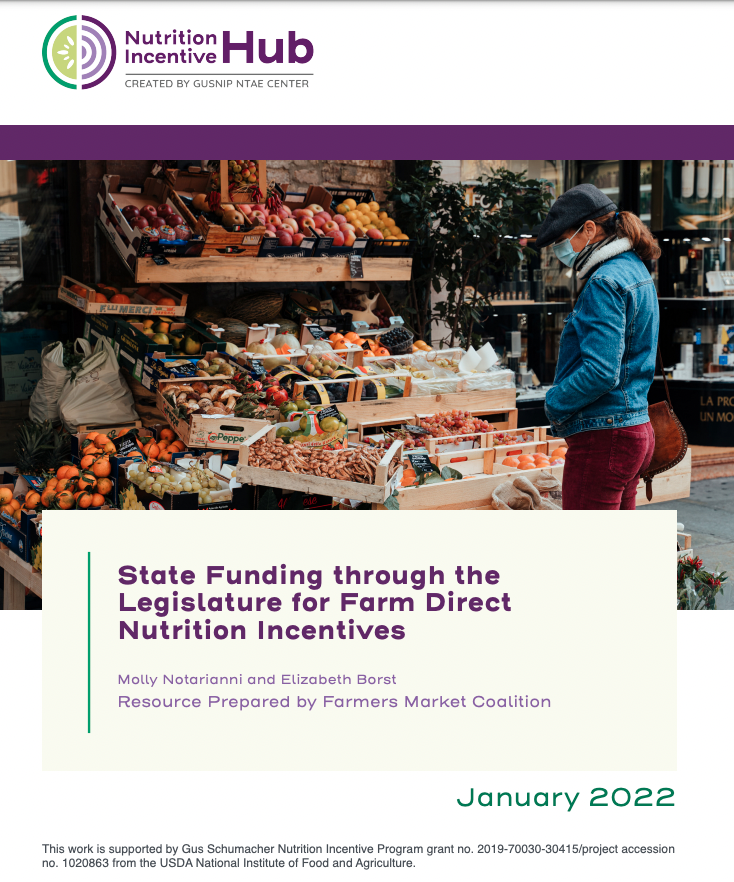 State Funding through the Legislature for Farm Direct Nutrition Incentives