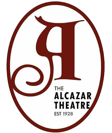 Logo of the Alcazar Theatre with a stylized letter 'A' inside an oval, and the text 'The Alcazar Theatre EST 1928' underneath.
