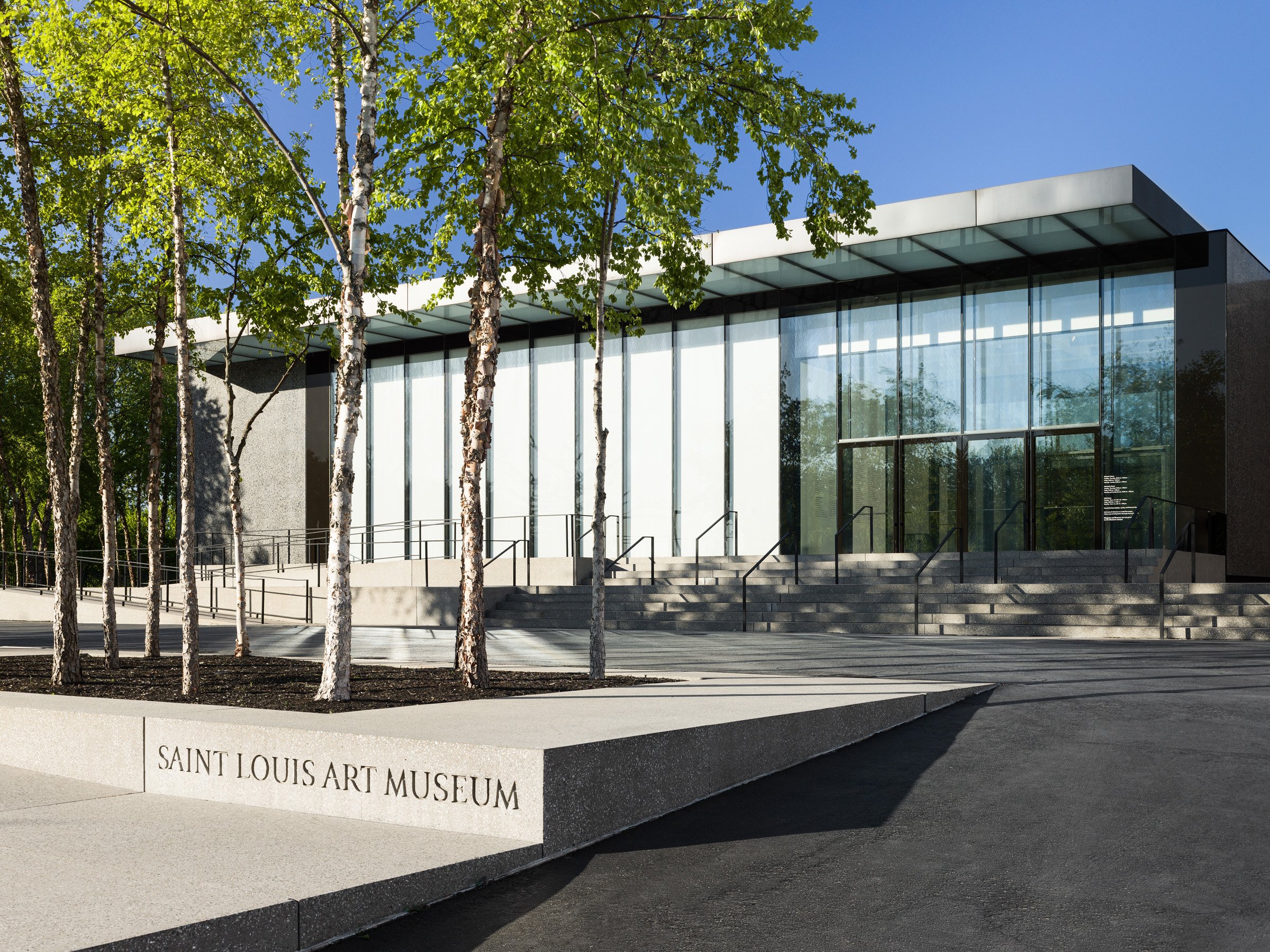 St. Louis Art Museum East Building dark polished concrete pavilion and sculpture garden by David Chipperfield Architects, St. Louis Missouri - architectural photographer St. Louis