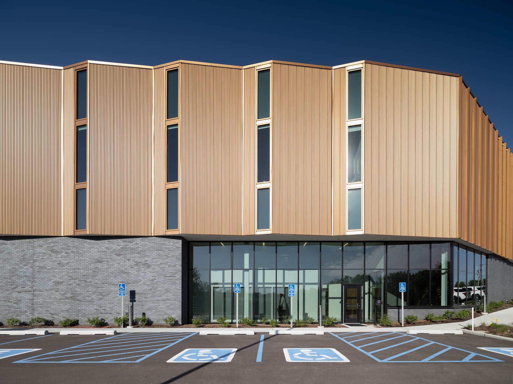 Detective Antonio Valentine Building copper ribbed wing facade by JEMA, Maryland Heights Missouri - architectural photographer St. Louis Missouri