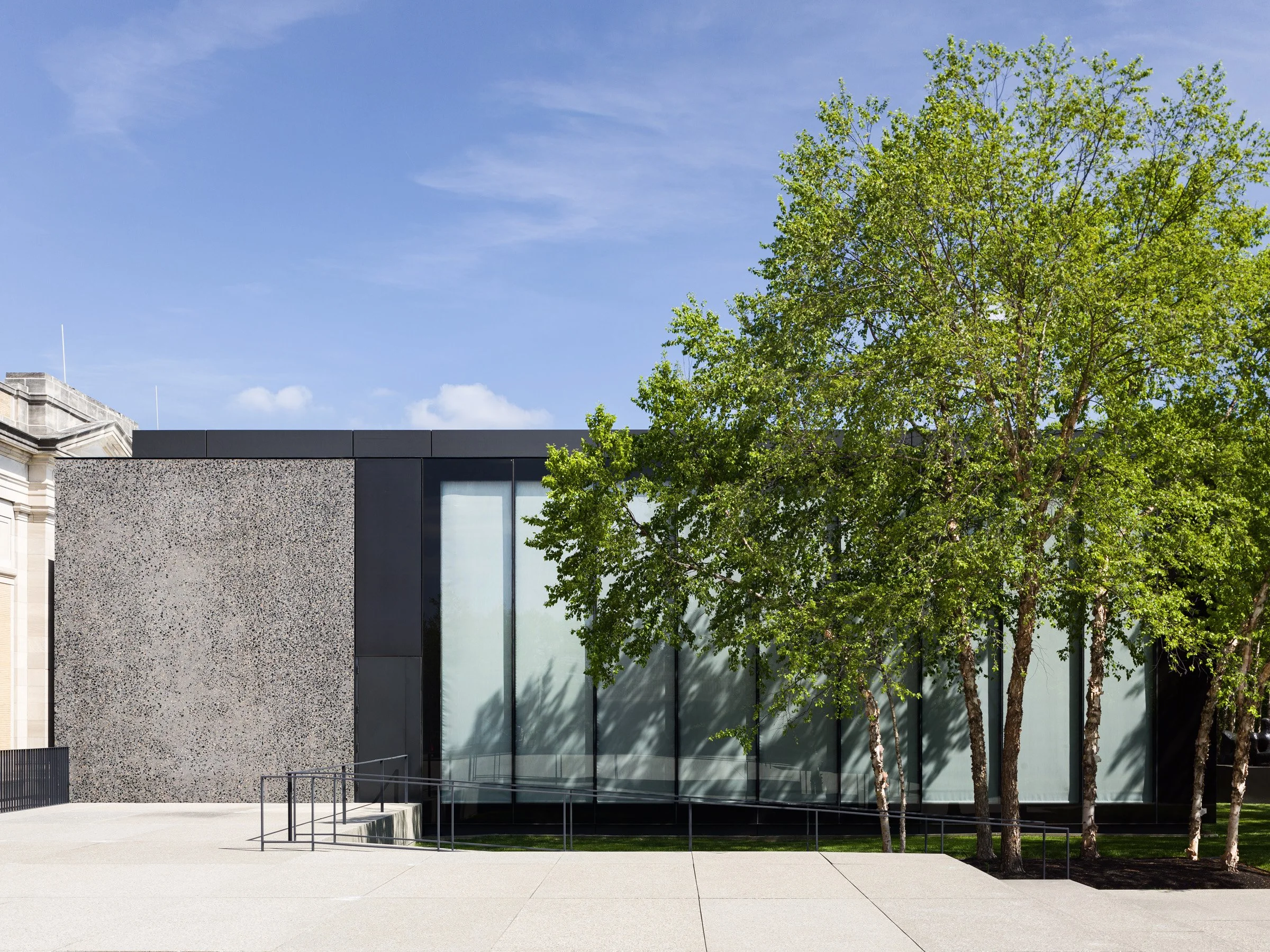 Saint Louis Art Museum East Building frontal concrete wall and glazed facade, by David Chipperfield - architectural photographer St. Louis Missouri