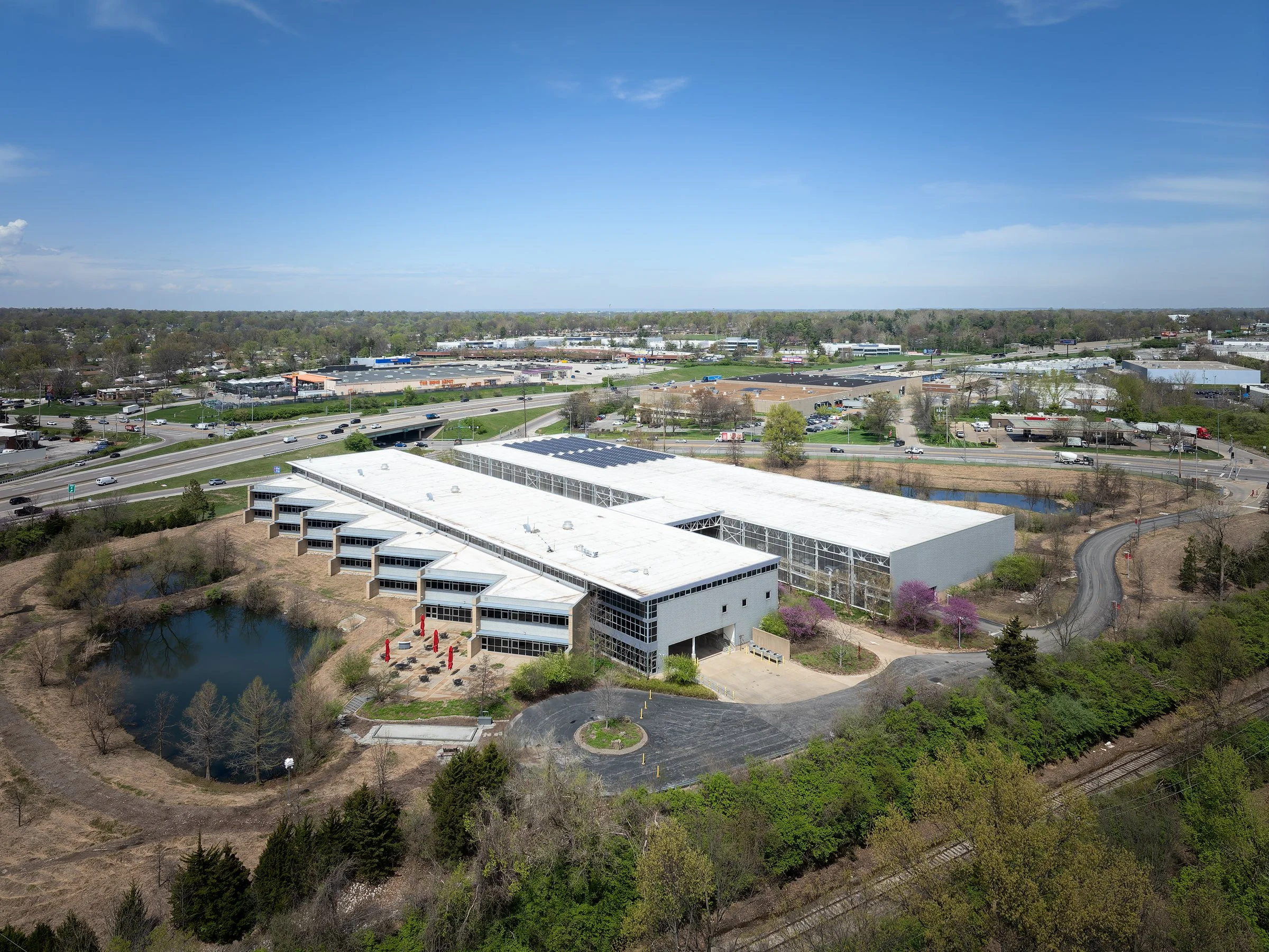 Alberici Group headquarters sawtooth clerestory addition on the renovated factory by Mackey Mitchell, Overland Missouri - architectural photographer St. Louis