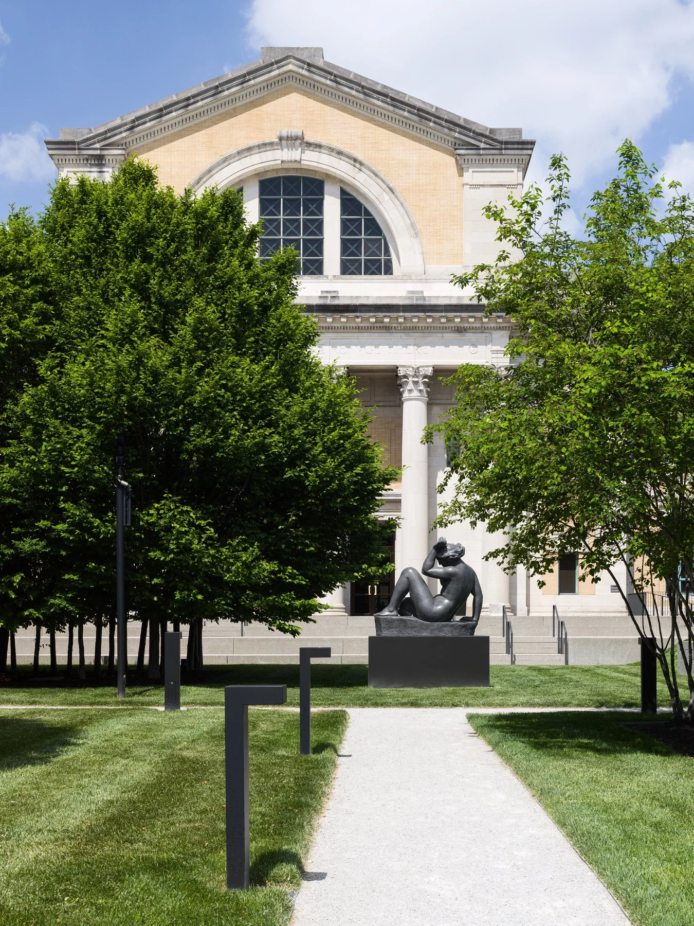 Saint Louis Art Museum 1904 main building and a reclining bronze across the lawn, by Cass Gilbert - architectural photographer St. Louis Missouri