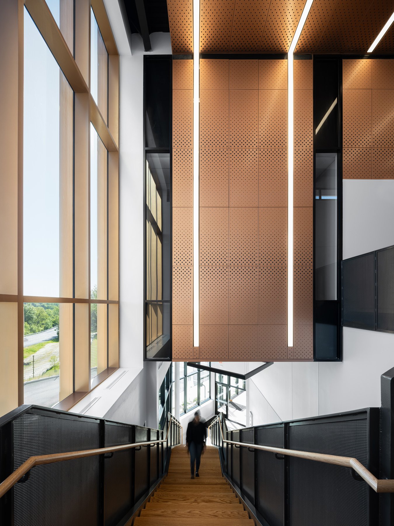 Detective Antonio Valentine Building folded copper stair wall by JEMA, Maryland Heights Missouri - architectural photographer St. Louis Missouri