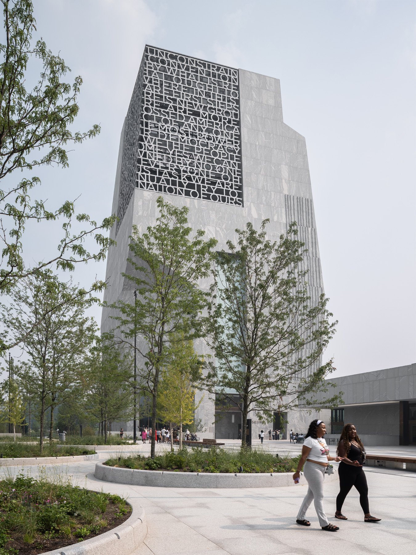 Obama Presidential Center tower and plaza trees from the north, by Tod Williams Billie Tsien - architectural photographer Chicago Illinois