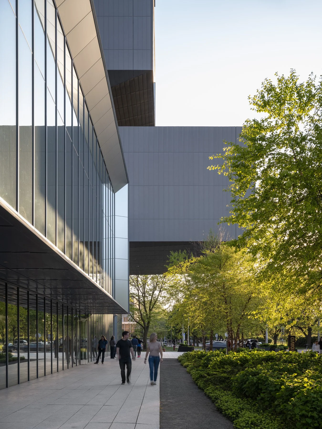 David Rubenstein Forum walkway along the glass base below the tower by Diller Scofidio + Renfro - architectural photographer Chicago Illinois
