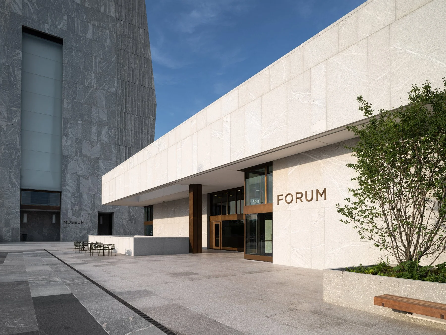 Obama Presidential Center Forum entrance beside the museum wing, by Tod Williams Billie Tsien - architectural photographer Chicago Illinois
