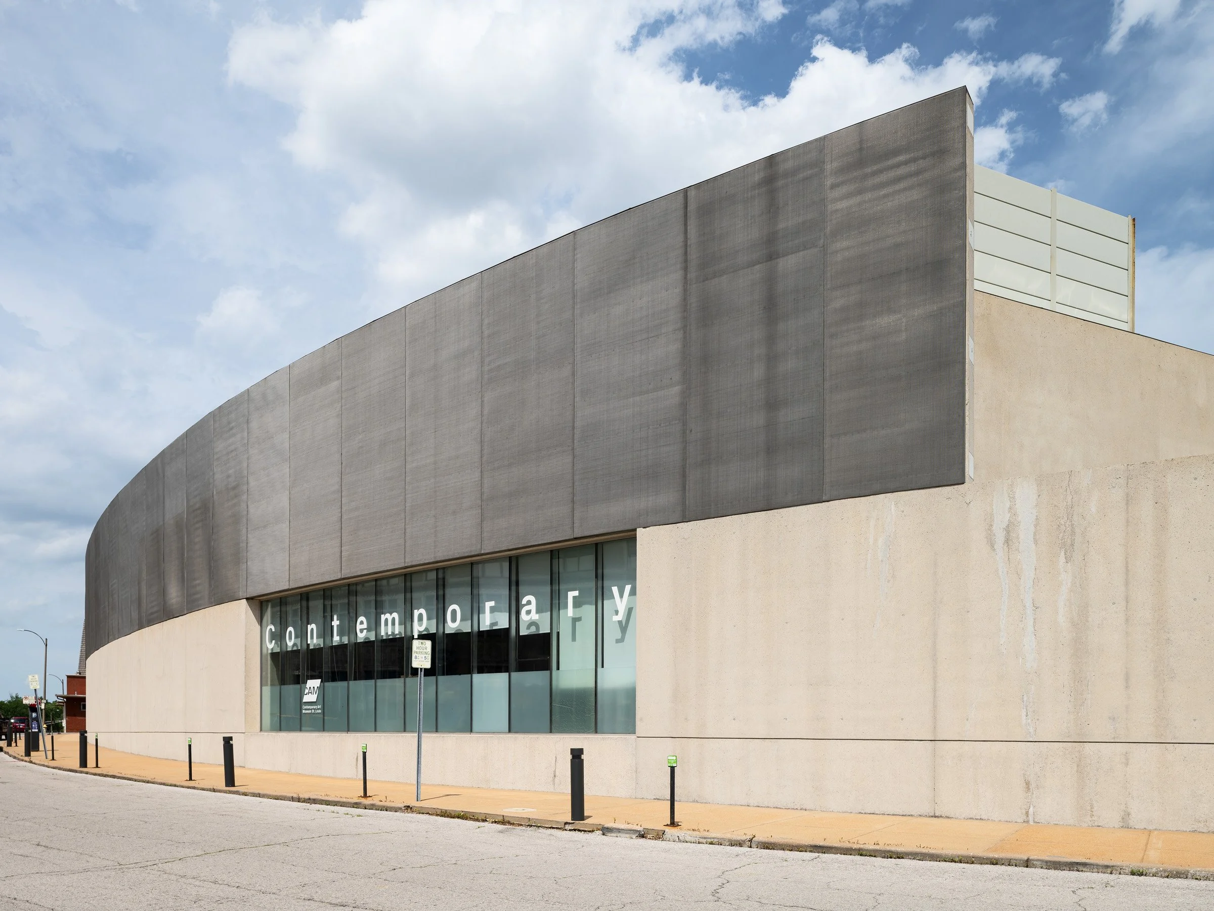 Contemporary Art Museum St. Louis concrete cantilever and stainless steel mesh facade by Allied Works, St. Louis Missouri - architectural photographer St. Louis