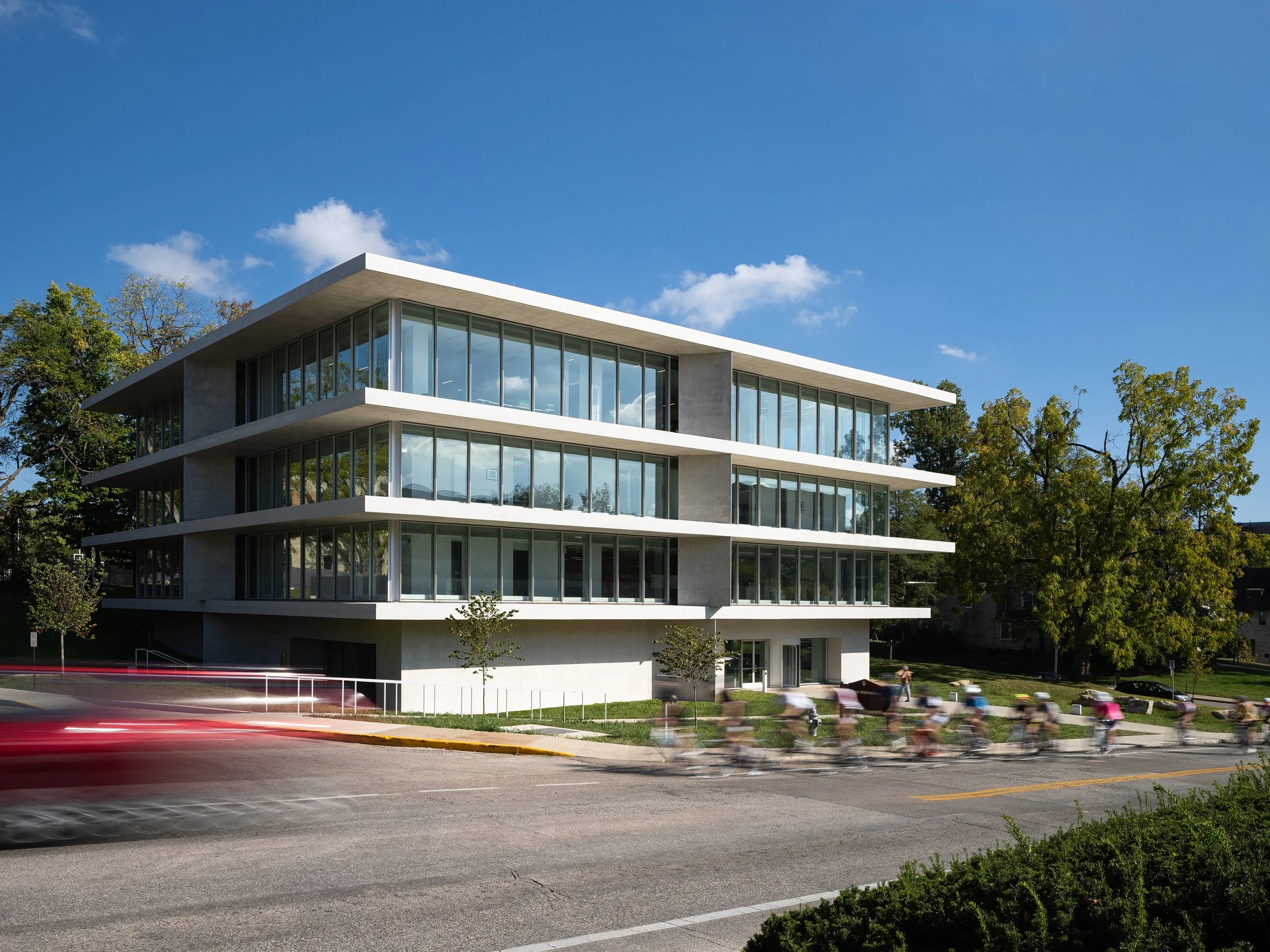 Ferguson International Center exterior showing minimalist architecture by Thomas Phifer & Partners, Bloomington Indiana