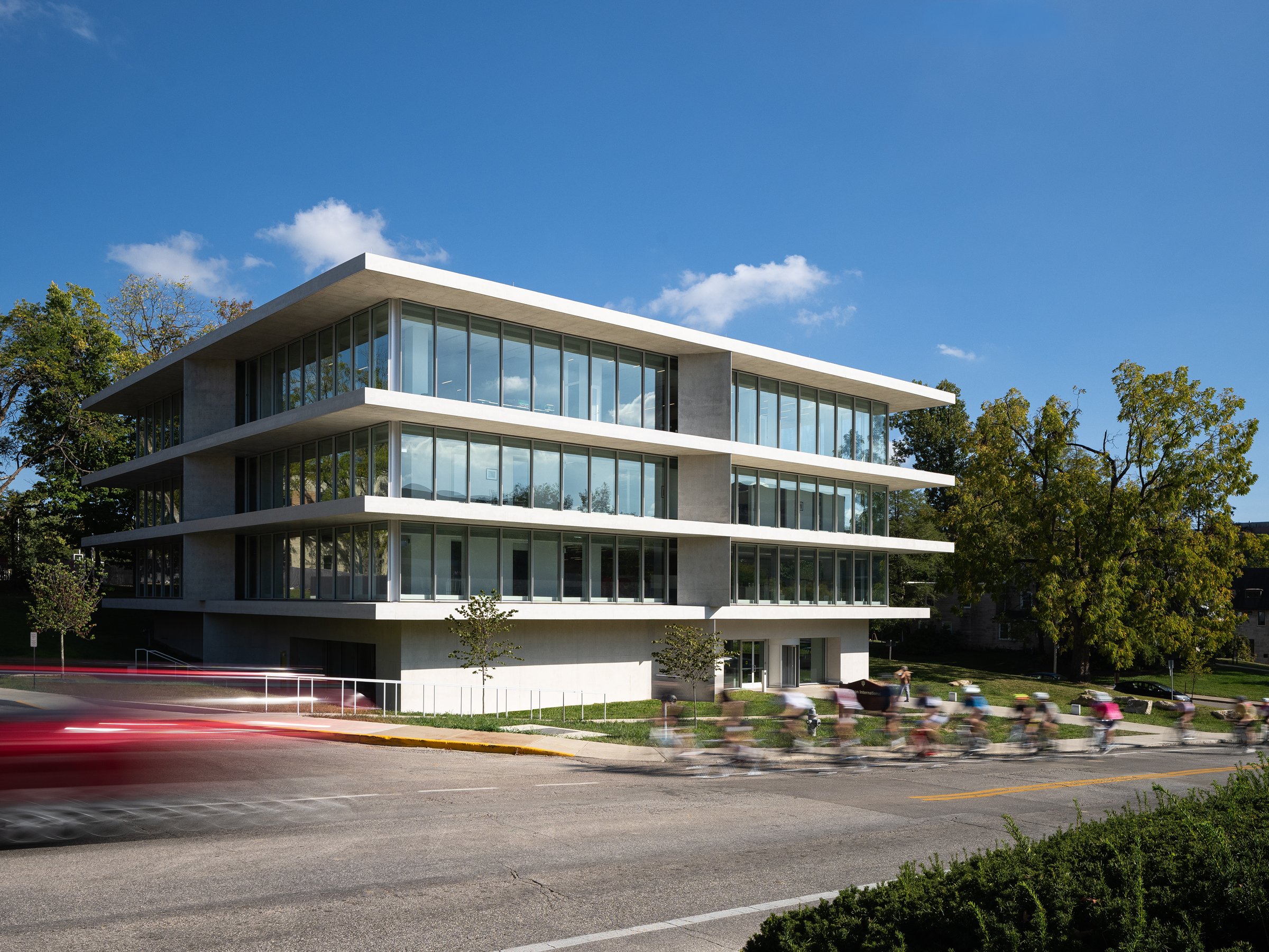 Ferguson International Center exterior showing minimalist architecture by Thomas Phifer & Partners, Bloomington Indiana - architectural photographer midwest