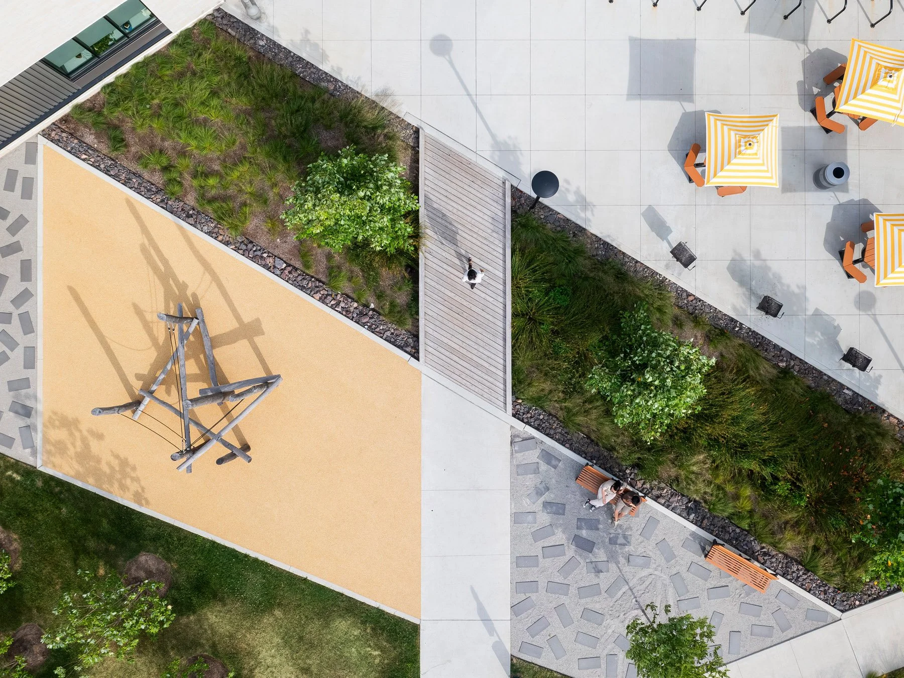 DOORWAYS aerial detail of courtyard landscape and play area, by Arbolope Studio - architectural photographer St. Louis Missouri
