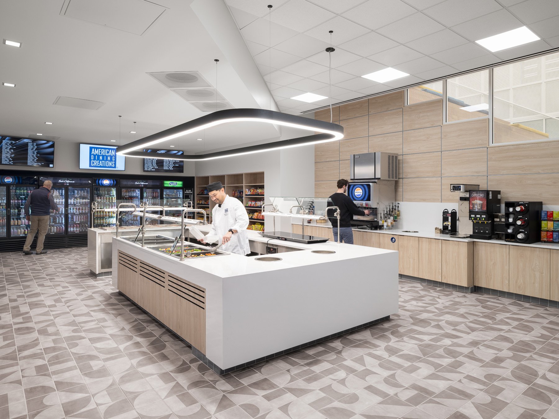 STLCC Florissant Valley Student Center servery counter and beverage station by JEMA, Ferguson Missouri - architectural photographer St. Louis