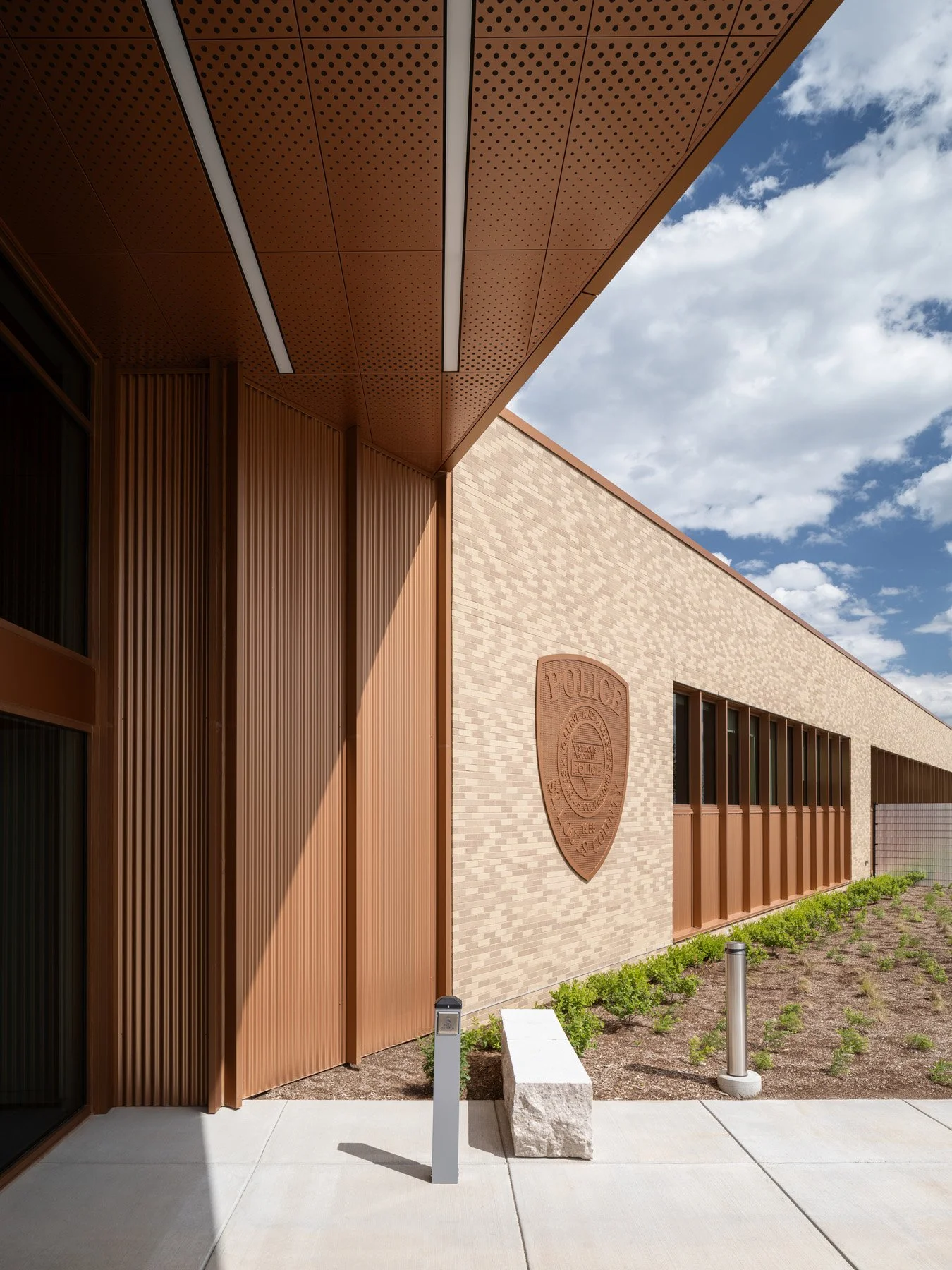 Detective Antonio Valentine Building exterior brick police badge by JEMA, Maryland Heights Missouri - architectural photographer St. Louis Missouri
