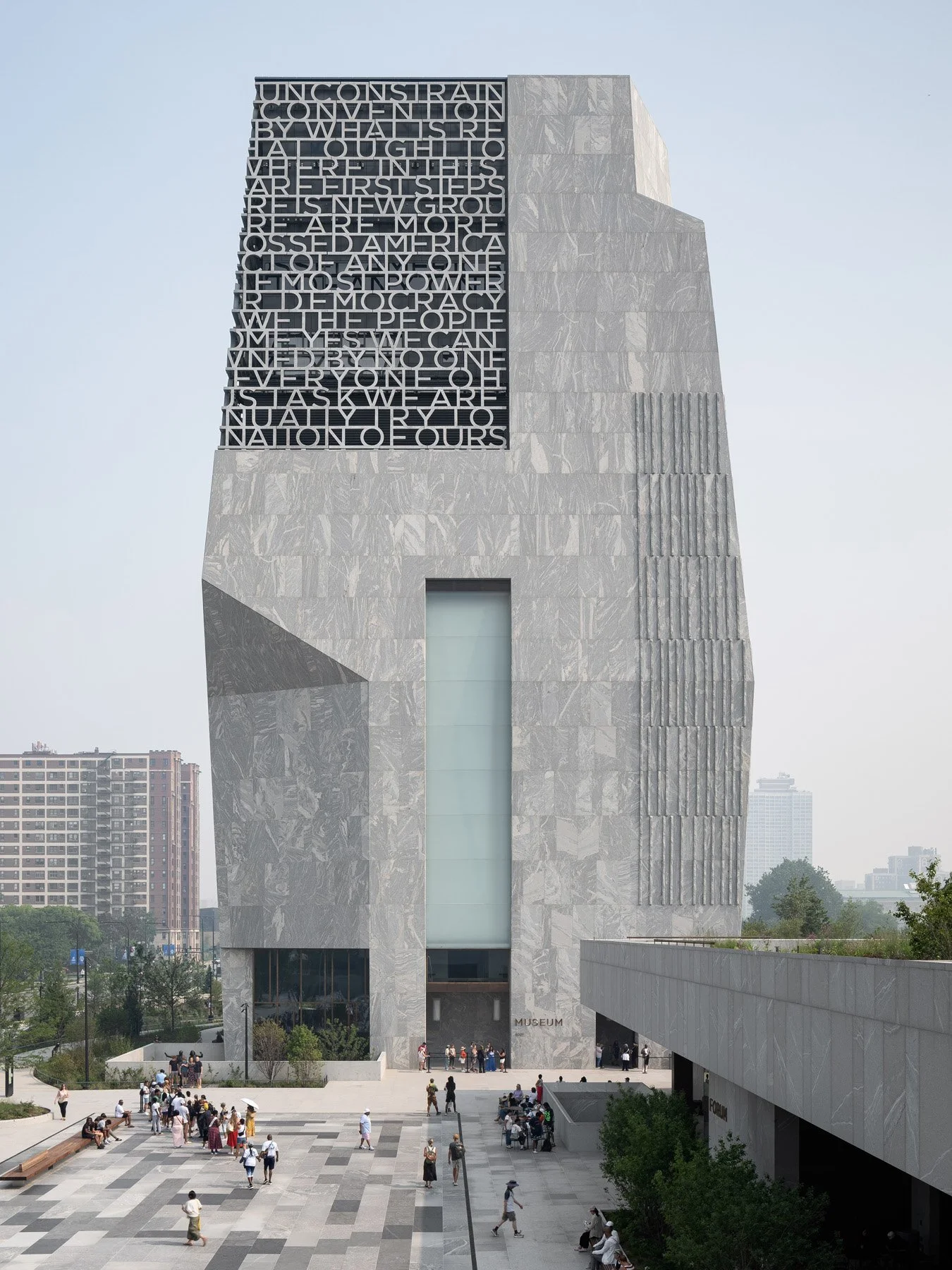 Obama Presidential Center tower south elevation above the plaza, by Tod Williams Billie Tsien - architectural photographer Chicago Illinois