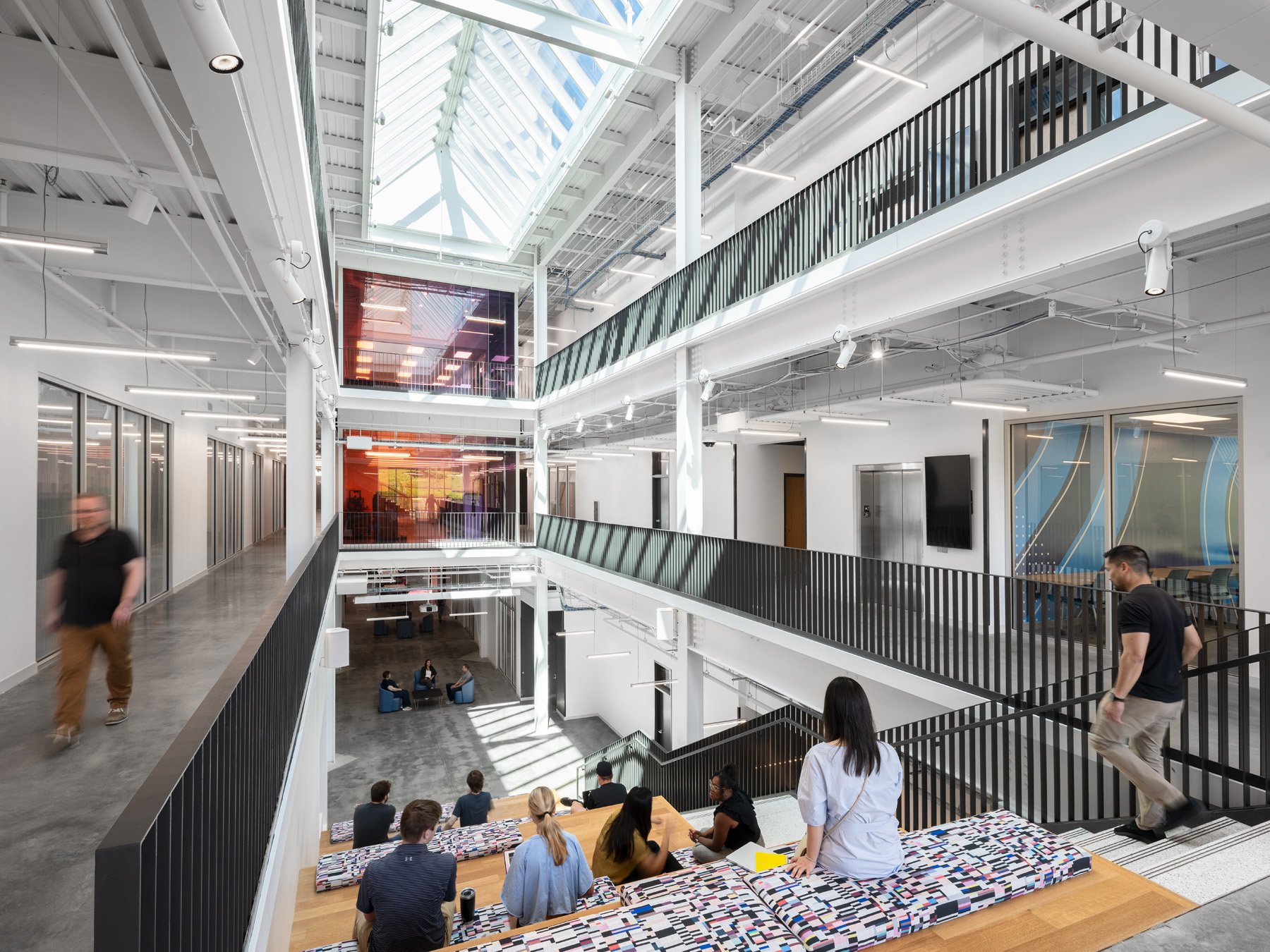 STLCC Florissant Valley Advanced Manufacturing Center skylit atrium with stepped seating by JEMA - architectural photographer St. Louis Missouri