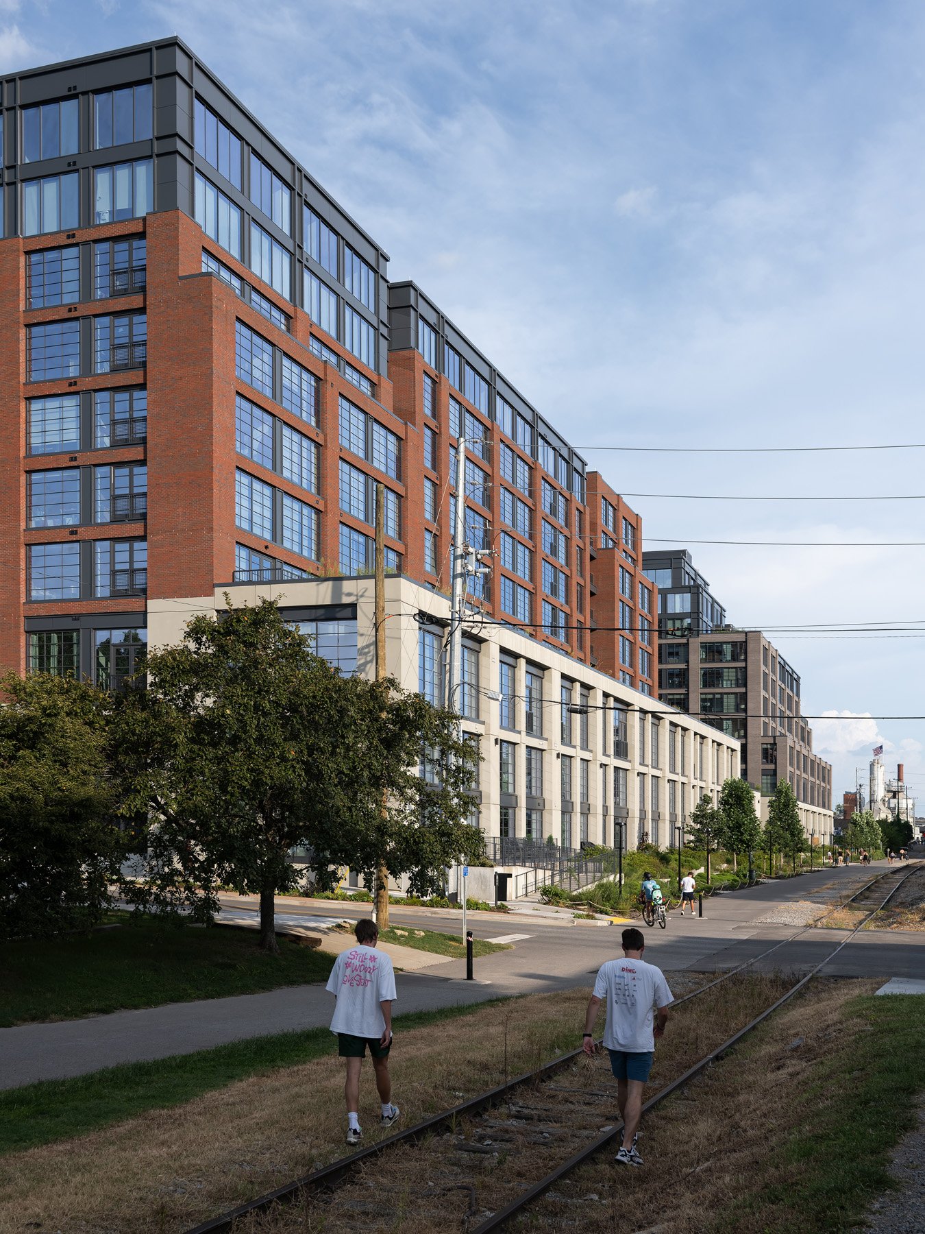 Neuhoff District residences in red brick and limestone along the old rail line by S9 Architecture - architectural photographer Nashville Tennessee