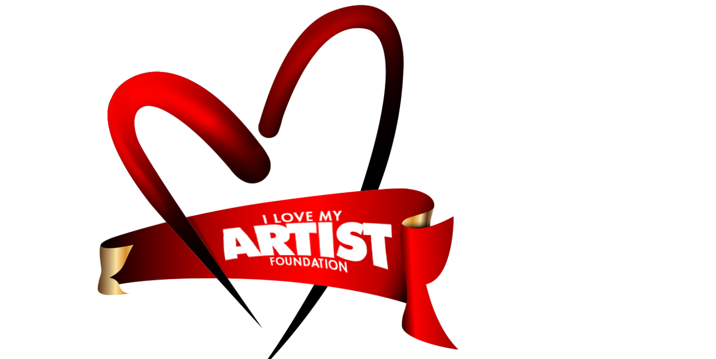 Heart-shaped gift with a ribbon reading 'I love my artist foundation.'