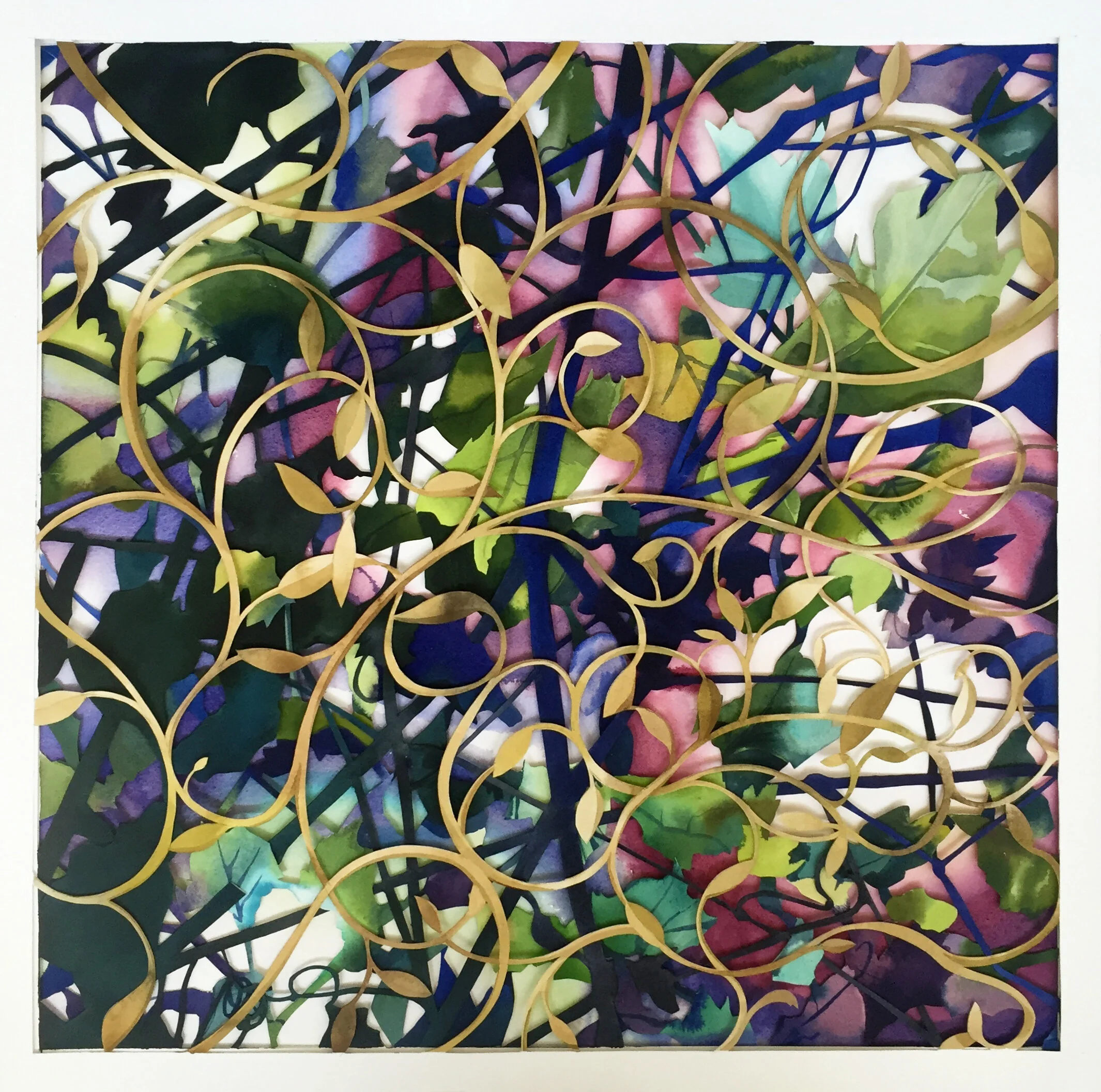 Thicket #3 (2016) Multilayered watercolor on paper 25.5"x 25.5""