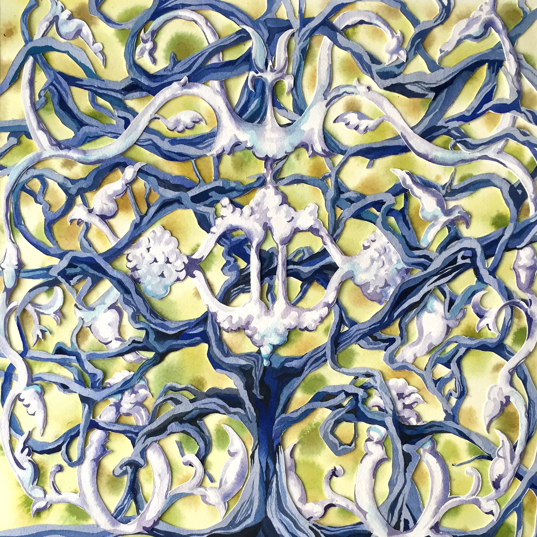 Tree of Loss (2016) Multilayered watercolor on paper 24"x 24"""