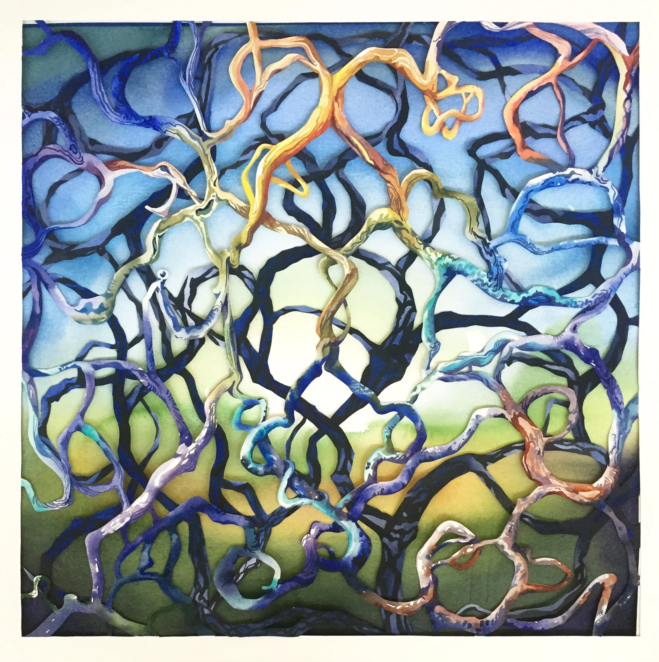 Thicket #1 (2016) Multilayered watercolor on paper 25.5"x 25.5""