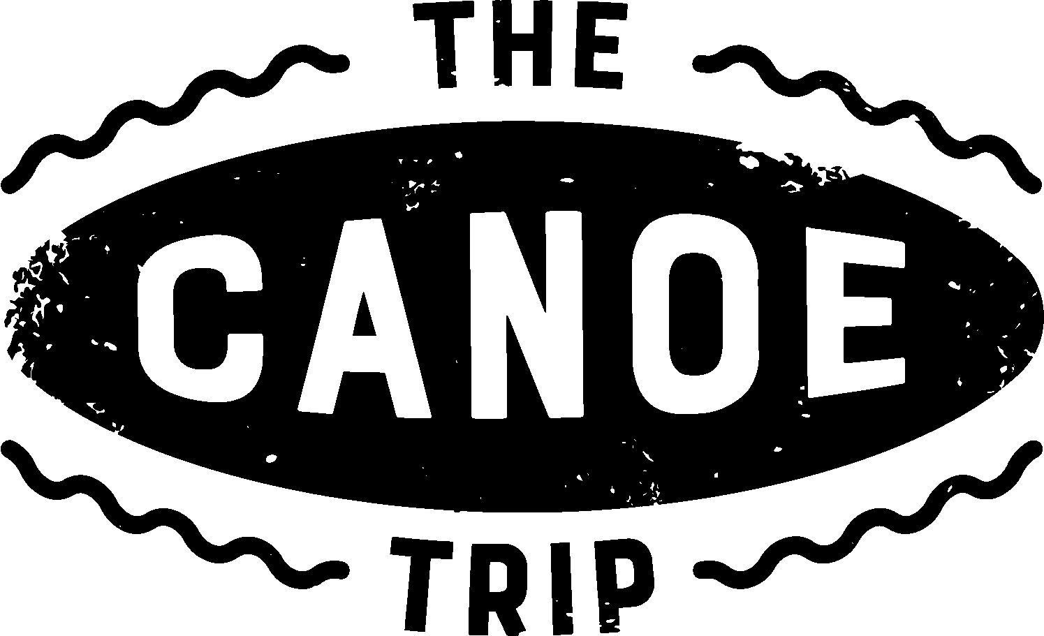 A black and white logo with the text 'The Canoe Trip' inside an oval shape, surrounded by wavy lines.