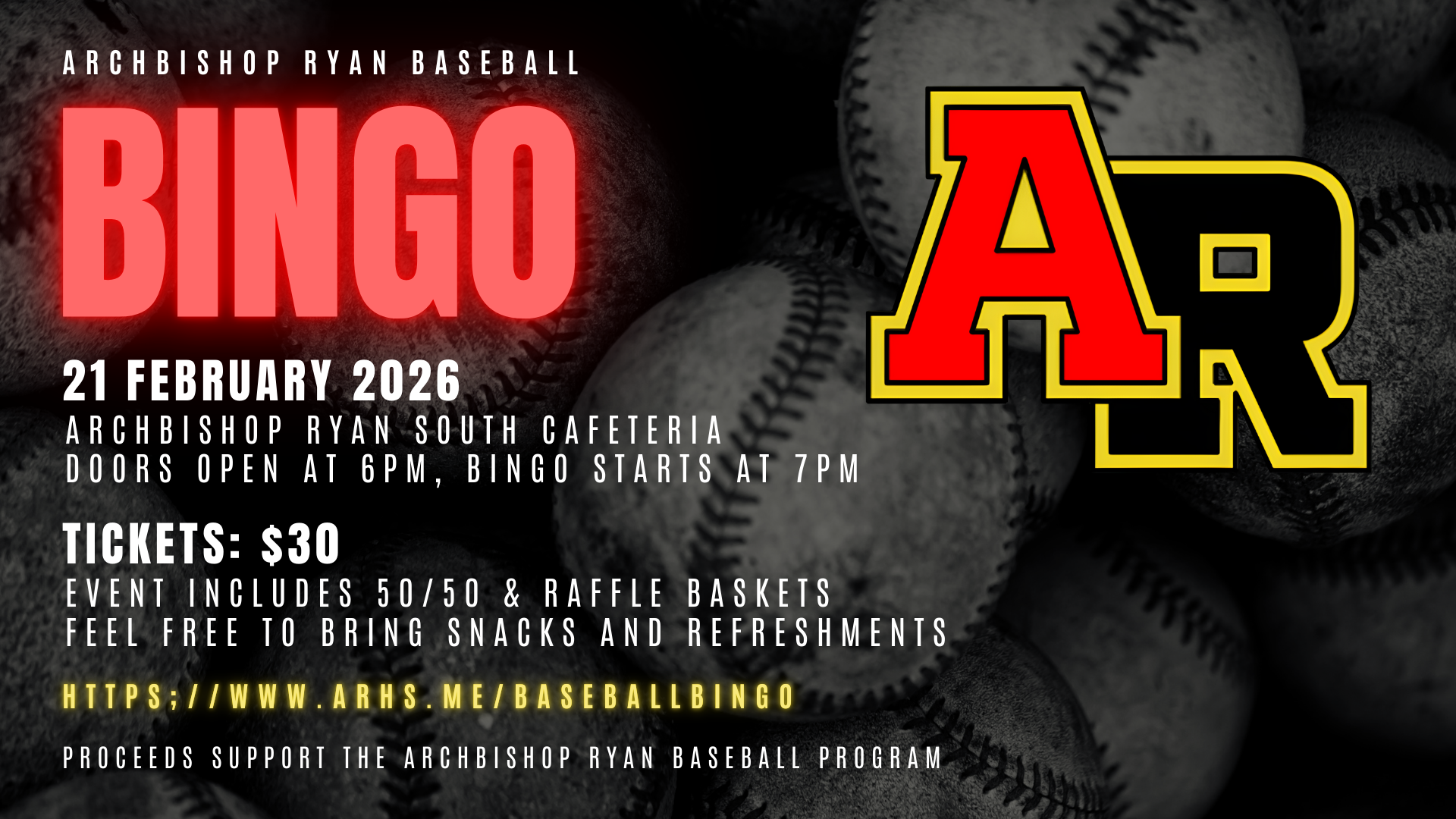 2026 Archbishop Ryan Baseball Bingo