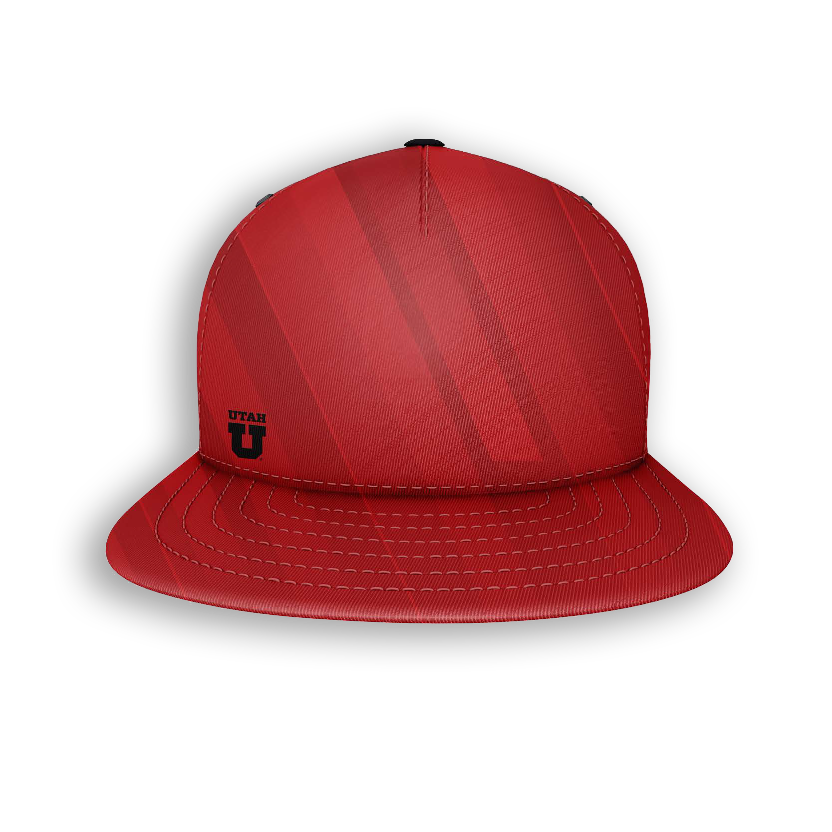 Red baseball cap with stitched brim, logo of Utah Utes on front.