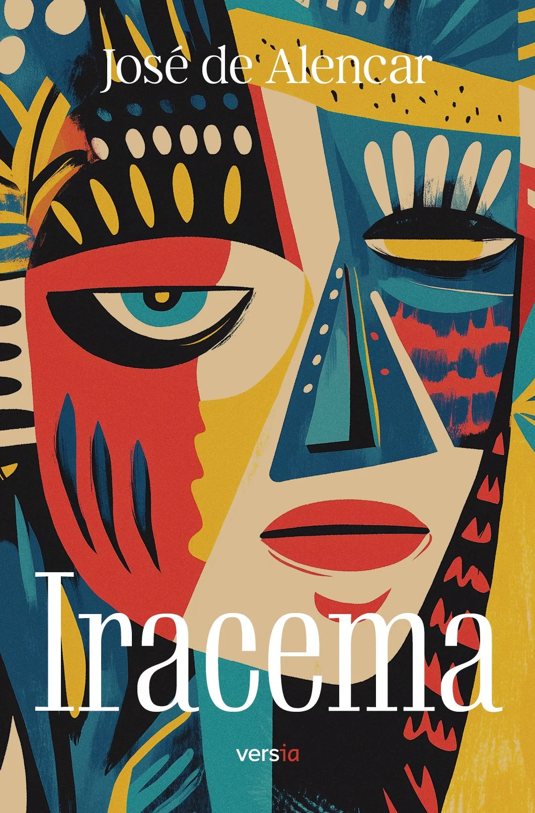 Capa do livro "Traça" de José de Alencar, com arte abstrata de rostos estilizados com cores vibrantes