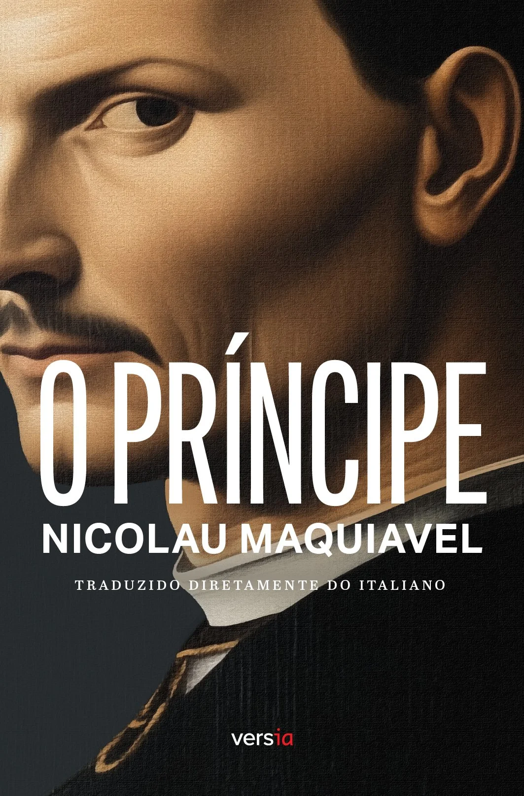 Capa do livro 'O Príncipe' de Nicolau Maquiavel, com uma ilustração de um príncipe em estilo clássico na frente de fundo escuro, com o título e o nome do autor em destaque.