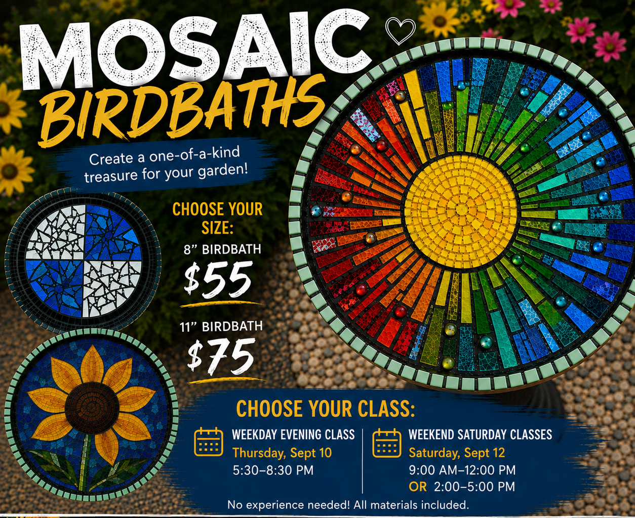 Mosaic Birdbath Saturday, September 12 9:00-12:00