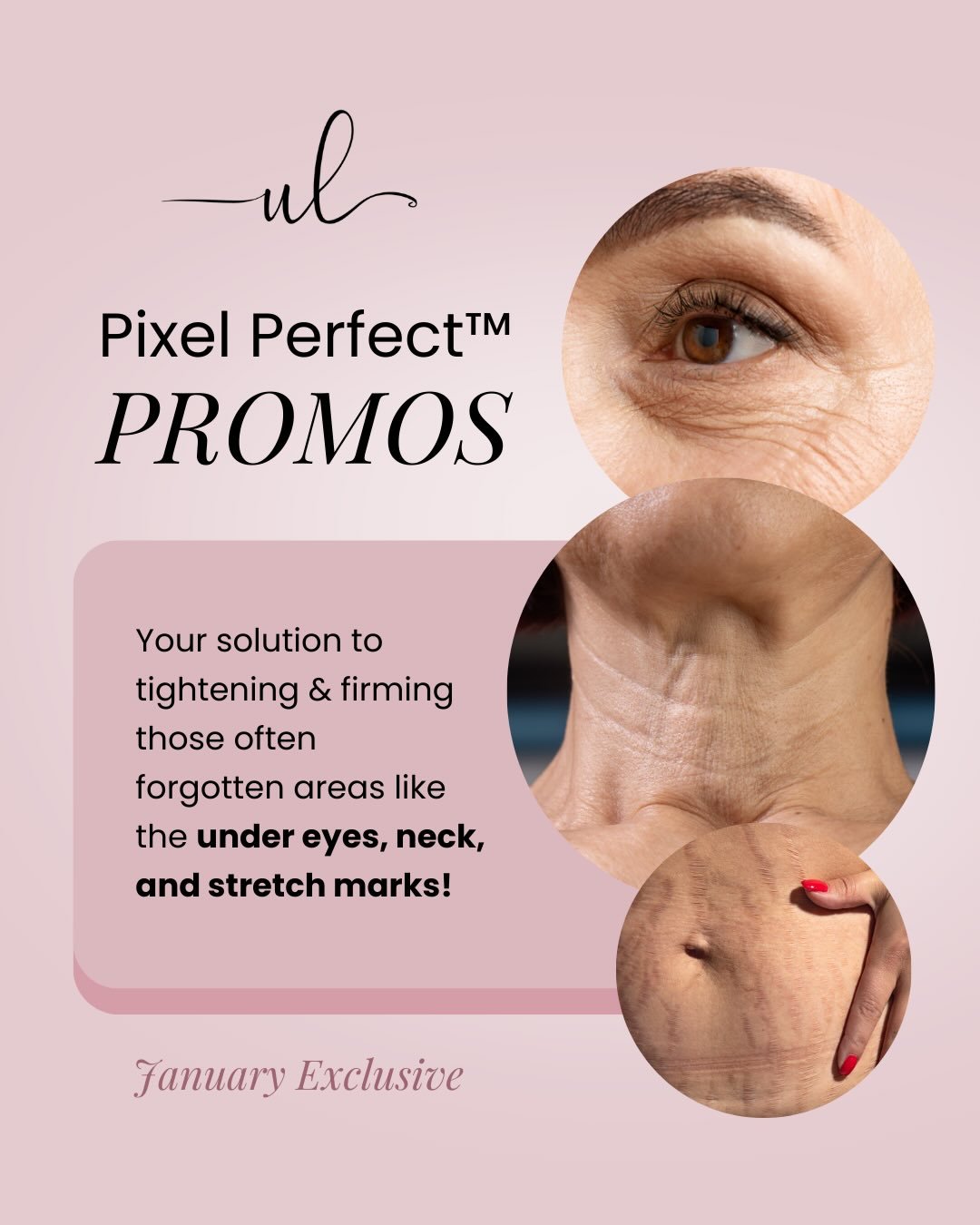 When it comes to skincare, our mind automatically thinks of the face but this month, we&rsquo;re focusing on those forgotten areas like the under eyes, neck, stretch marks, and scarring. 

Pixel Perfect&trade; is your solution to firming, tightening,